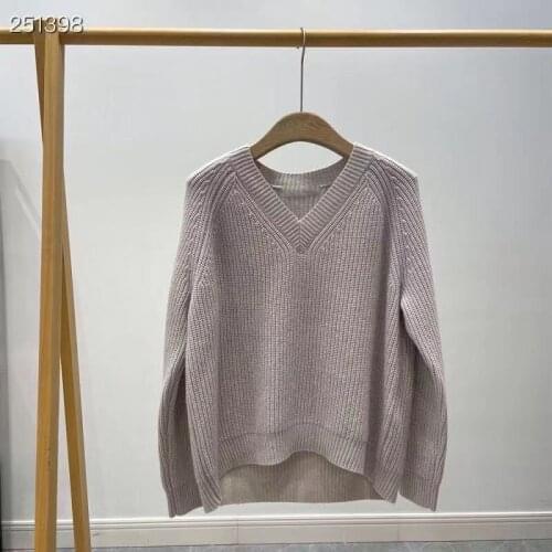 Runway Fashion Women Pullover Sweater 2021 High Quality Winter Long Sleeve Solid Knitted Cashmere Pullover V-Neck Sweater