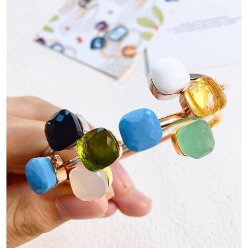 2020 Pure Sterling 925 Silver Jewelry For Women Candy-Colored Stone Open Bracelet