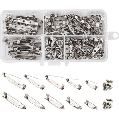 1 Set Multi Size Iron Brooch Findings Back Bar Pins Safe Lock Bar Badge Holder Findings with Lapel Pin Backs for Jewelry Making