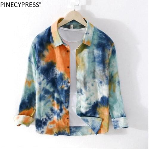 100% Cotton Corduroy Tie-dye Bandhnu Anti-pilling Man Quality Spring Autumn Summer Male Street Fashion Long Sleeve Men Shirt