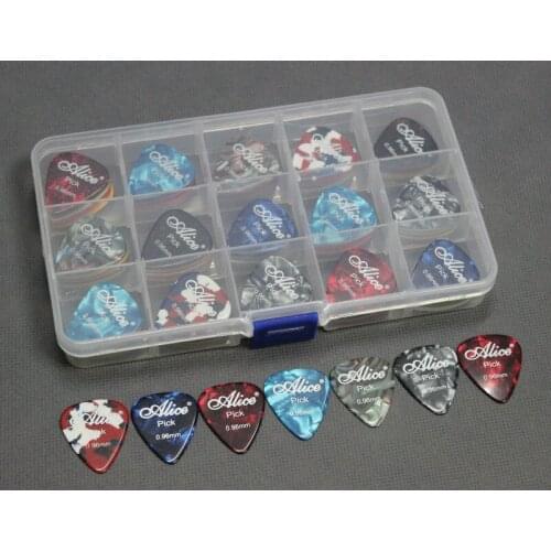 100pcs Alice Celluloid Bass Acoustic Electric Guitar Picks Plectrum 0.96mm + Pick Case