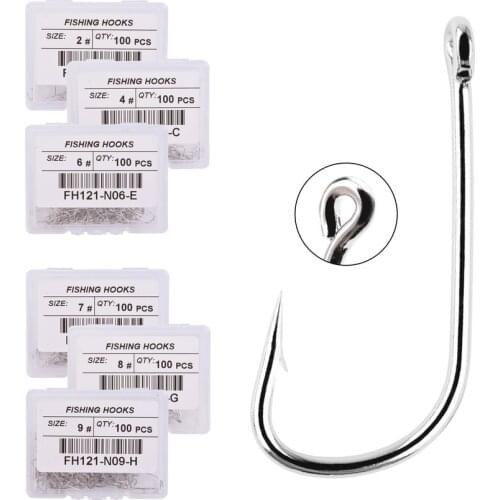 100pcs White Long Shank Hook Barbed Fishing Hooks Jig Head Fishooks Pond Worm Carp Single Circle FishHook for Carp Fish with box