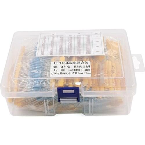 1300pcs 130 Values x 10pcs 1/2W 0.5W 1% Metal Film Resistors Assorted Pack Kit Set Lot Resistors Assortment Kits + BOX