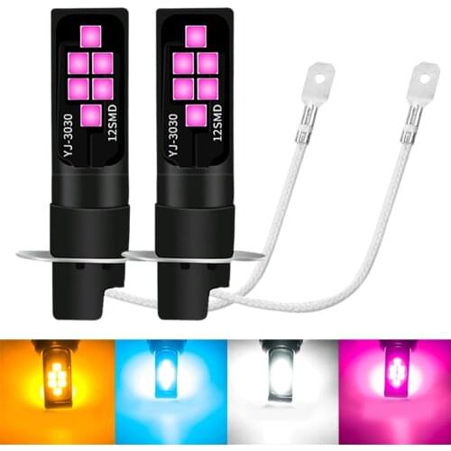 2pcs Led H3 Bulbs Auto Fog Lights Car Foglamp Source 3030 Chip Car Headlight Orange White Ice Blue Orange DC 12V 6000K White