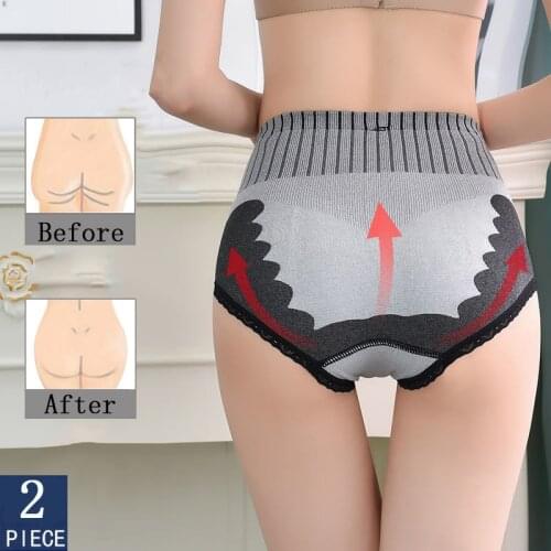 2pcs/lot Womens Panties XL 2XL Underwear Seamless Briefs High Waist Underpanties Sexy Lace Panties Bodyshaper Female Underpants