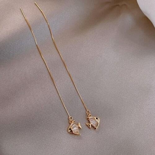 2021 Fashion Small Goldfish Ear Line Earrings for Women Party Wedding Jewelry