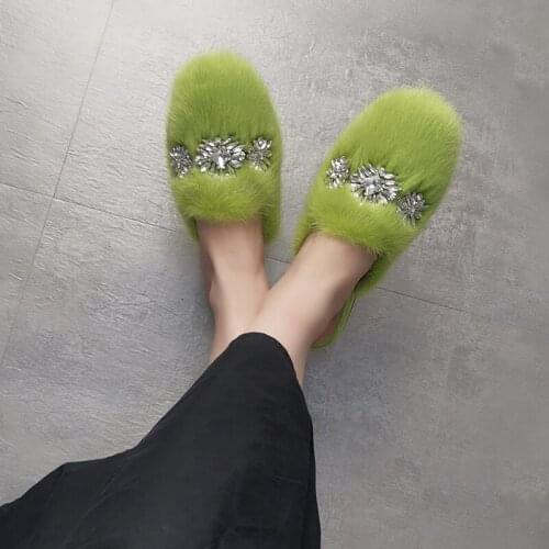2021 New Ladies Fur Slippers 100% Mink Slippers Autumn And Winter Furry Flat Slippers Indoor Slippers Muller Shoes