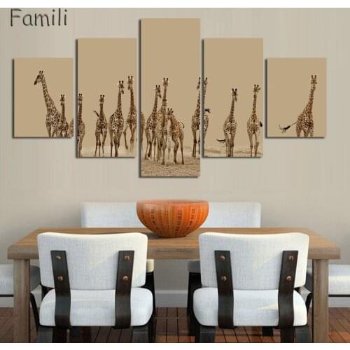 4 Picture Abstract African Landscape Animal Giraffe Wall Art Painting On Canvas silhouette Picture Modern Home Decor Set