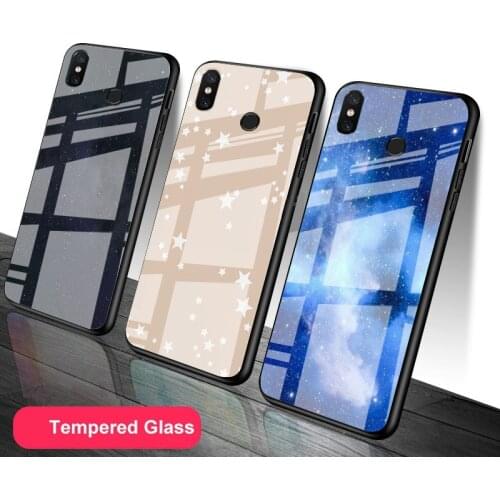 Stars in the night sky Tempered Glass Luxury Phone Case For Redmi Note 5 6 7 8 9 Pro Note8T Note9S Redmi8 9 Cover Shell