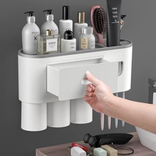 Toothbrush Holder Automatic Toothpaste Squeezer Dispenser Inverted Magnetic Wall Mount Storage Rack Bathroom Accessories