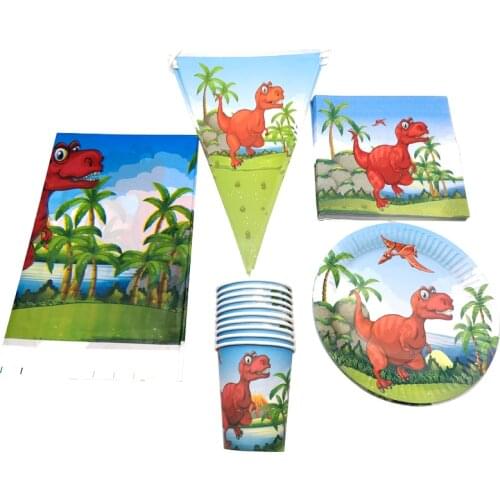 Dinosaur Design Boys Kids Favors Napkins Plates Flags Baby Shower Banner Decorate Tablecloth Birthday Event Party Cups 51pcs/lot