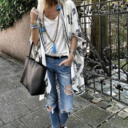 Ladies cardigan vintage casual summer Leaves printed cotton sun protection women clothing outerwear blouse