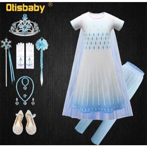 Summer Girl Elsa Dress Leggings Toddler Princess Elsa Costume Christmas White Girls Frocks Snow Queen 2 Infant Girl Fancy Dress