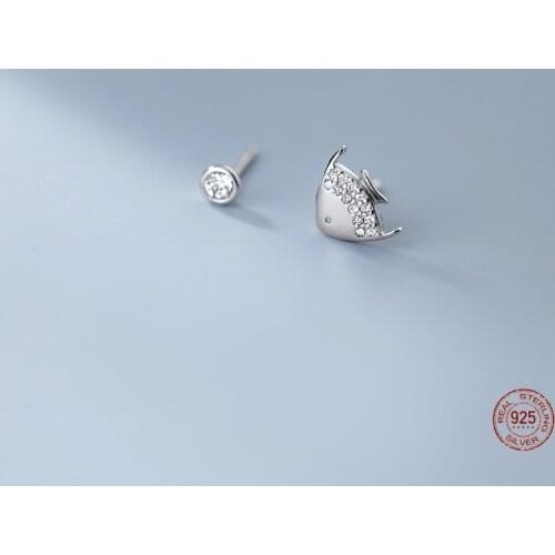 LKO Minimalist Jewelry Woman 925 Sterling Silver Zircon Fish Ear Stud Fashion Temperament For Girl Jewelry Gifts Accessories