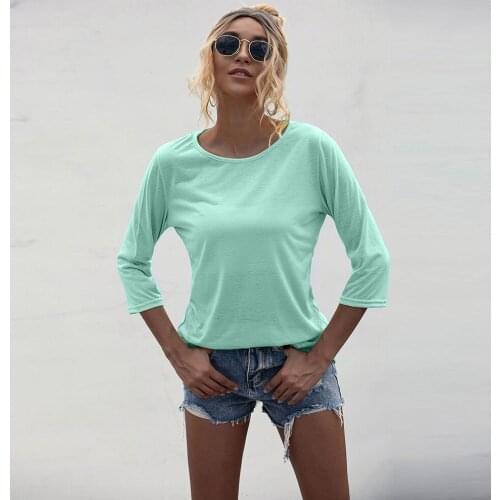 Fashion O-neck Loose Solid Color Three Quarter Sleeve T-shirt New Women Casual Long Tee Top Spring Autumn New Korean Clothes