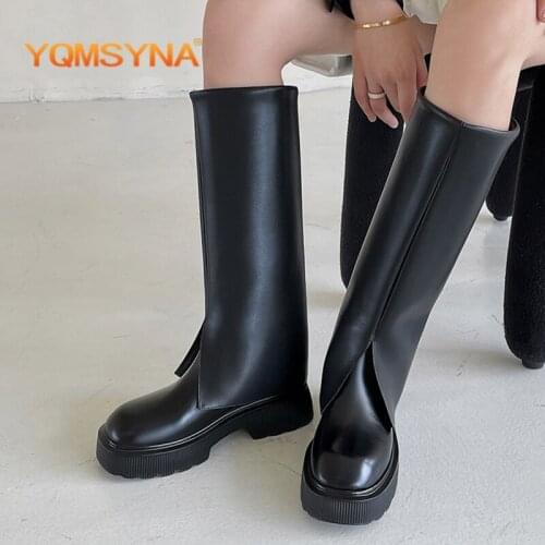 YQMSYNA Fashion Modern Boots Comfortable Flat With Genuine Leather Round Toe Women Boots Winter Office Lady Commute Shoes AS345