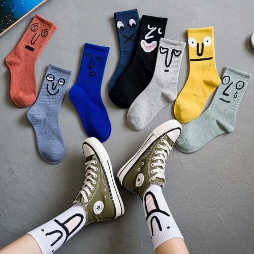 Women Socks Fashion Black White Yellow Cotton Funny Happy Socks Knitting Expression Dropshipping Skateboard Hip Hop Streetwear