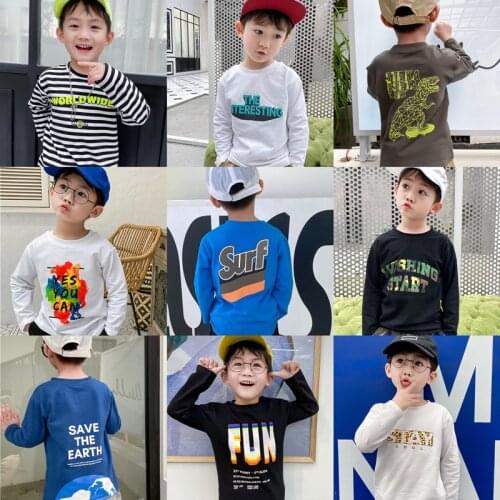 Spring Autumn New Kids Cotton T Shirts 2-9 Years Baby Boys Fashion Letter Print Long Sleeve T-shirts Korean Casual Tops for Boys