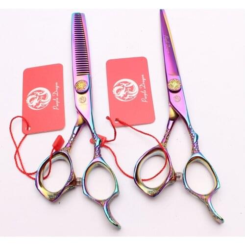 5.5" 16cm Purple Dragon 440C Multi-Color Cutting Scissors Thinning Shears Hairdressing Scissors Professional Hair Scissors Z9001