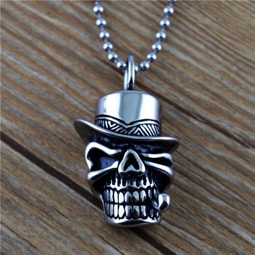 Punk Hip Hop Nightclub Skull Pendant Necklace Stainless Steel Men Gothic Cowboy Skull Biker Necklace Fashion Jewelry Chain