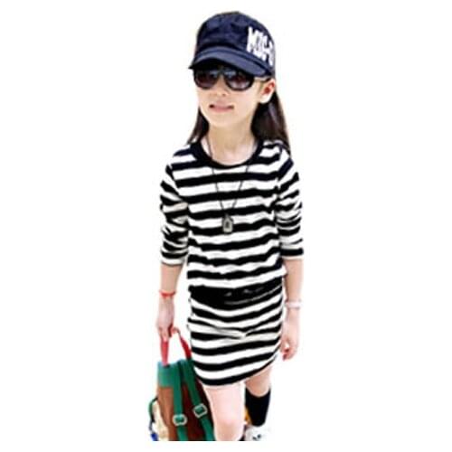 4-14 Y Girl Dress Spring 2018 Long Sleeve Striped Girl Cotton Dresses Teenage Kid Girls Dresses Children Dresses Girls Clothes