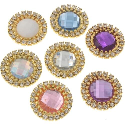 24mm 10pcs/lot Rhinestone Buttons Decorative For Craft Diy Handicraft Flatback Crystal Buttons Clothing Rhinestone Embellishment
