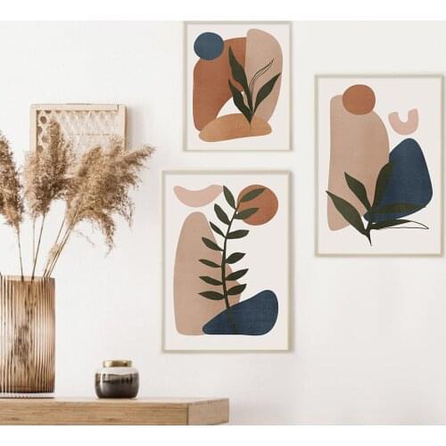 Self-adhesive Wall Stickers Abstract Geometry Minimalist Green Leaf Bohemia Painting Wall Art Poster Print Pictures Home Decor