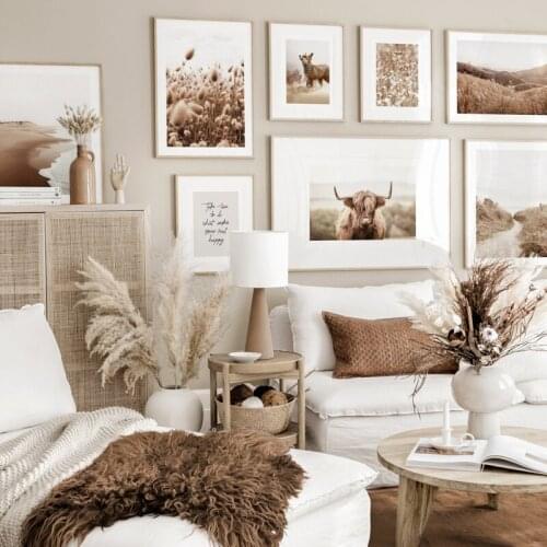 Scandinavian Nature Plant Flower Canvas Painting Yak Fox Animal Poster Scenery Botanical Print Wall Art Picture Home Decoration