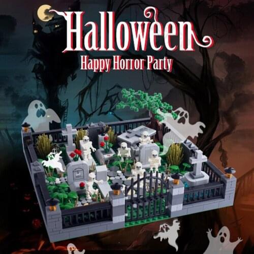 MOC Halloween Building Blocks Tombstone Tomb Scene DIY Creative Skeleton Figures Ghost Assembled Children Toys Gifts