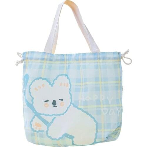 Cartoon Lunch Bag Drawstring Thermal Insulation Lunch Box Bag Large Capacity Waterproof Student Handbag Travel Picnic Bento Bag