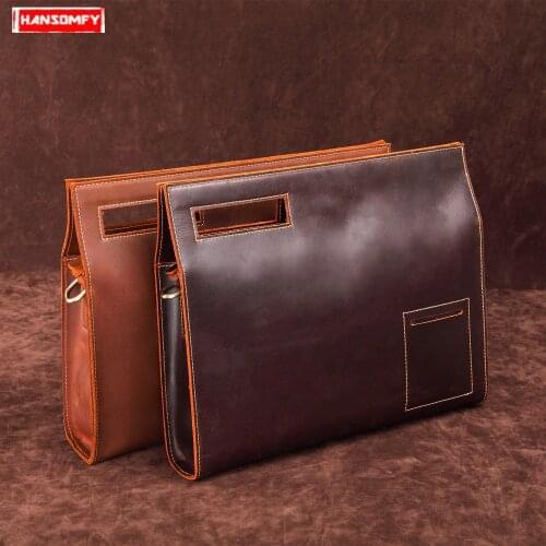 Handle Men Crossbody Shoulder Bag IPAD Envelope A4 File Handbag Vintage Genuine Leather Postman Bag New Crazy Horse Leather Male