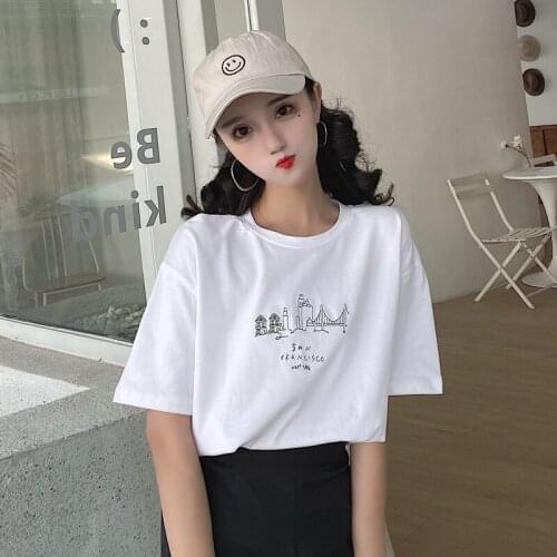 Loose Lazy Letter Embroidered T-shirt Female Korean Harajuku Womens T-shirts Tops Japanese Kawaii Ulzzang Clothes For Women