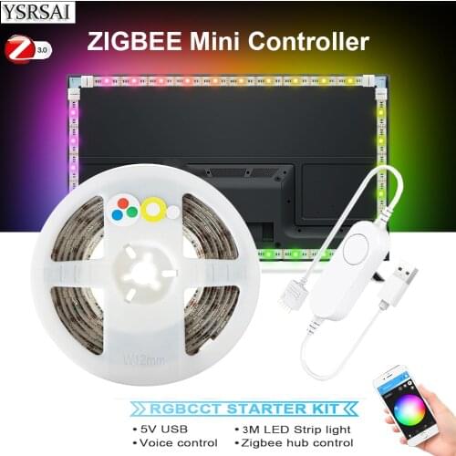 Zigbee mini USB Controller+1-3M 5V RGBCCT 5050+2835 RGBCW TV/PC LED strip light For ZIGBEE 3.0 Smartthings Hu-e Amazon Echo Plus