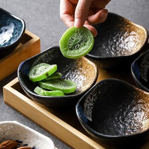 Japanese Ceramic Sauce Plate Restaurant Appetizer Sauce Bowl Snacks Dried Fruit Plate Bamboo Wood Dividing Plate Afternoon Tea S