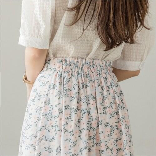 Summer Holiday Style High Waist Pleated Skirts Floral Print Casual Long Skirt for Women A-line Fashion Ladies Casual Streetwear
