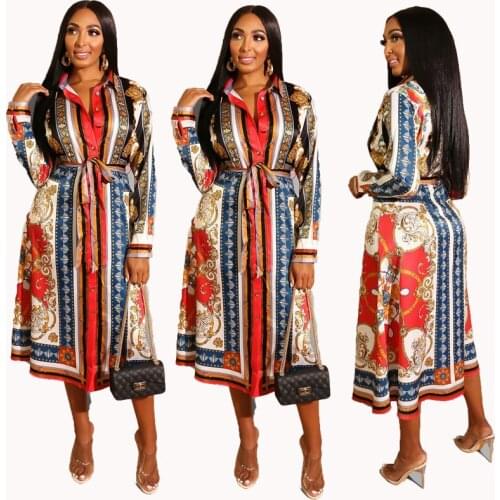 Womens clothing Stitching Long Sleeve Women Dresses 2021 New Spring Autumn Fashion Printing Folk-Custom Women Dresses NBH157