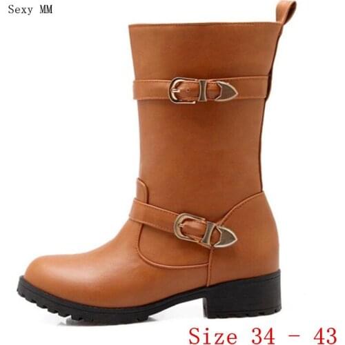 High Quality Autumn Winter Warm Hoof Low Heel Mid-Calf Boots Women Shoes Short Boots botas femininas Plus Size 34-40.41,42,43