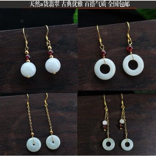 Original 925 Silver Natural Emerald Luck Beads Earrings Charm Jewellery Fashion Accessories DIY Hand-Carved Woman Amulet Gifts