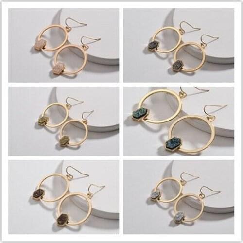 2020 Spring Summer New Trendy Resin Druzy Hexagon Oval Circle Earrings Imitation Crystal Stone Earings Jewelry for Women