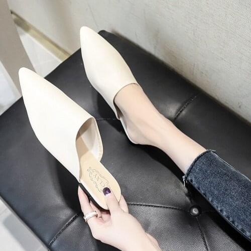 2020 spring new ladies slippers outside one pedal pointed solid color flat bottom comfortable elegant wild dating shoes U24-95