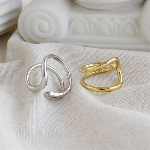 Korean Fashion High Polish Hollow Geometric Ring for Women Girls Vintage Creative Retro Open Adjustable Ring Party Jewelry Gift