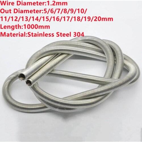 1PCS,Wholesale Stainless Steel Long Thin Flexible Tube Extension Spring,1.2 mm Wire Diameter*(5-14)mm Out Diameter*1000mm Length