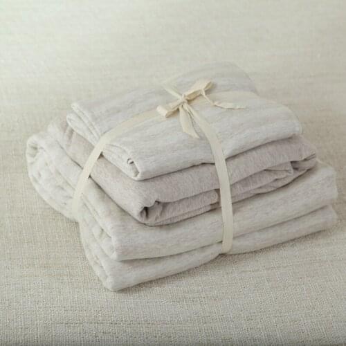 100% Cotton Jersey Knitted sheets 4pcs light coffee stripe quilt cover set with 150 180cm fitted sheet