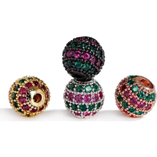 3pcs/lot Colorful CZ Round Spacer Beads DIY Bracelet Wholesale Cubic Zirconia Ball Bead For Necklace Making Accessory Jewelry
