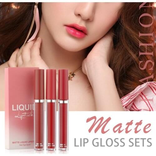 3PCS Matte Lipstick Set Velvet Lip Glaze Color Charm Lasting Non-fading Lip Makeup MA