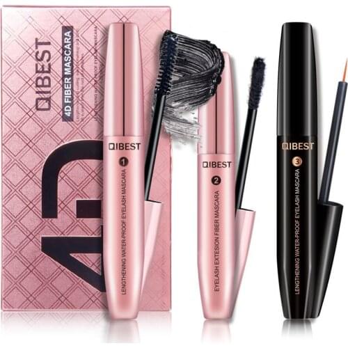 3pcs Women Eyelash Makeup Set Eyelash Growth Enhancer 4D Mascara Fiber Waterproof Professional Makeup Eyelash Extend Cosmetics