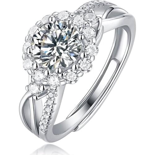 White Moissanite Ring 925 Sterling Silver 1ct Adjustable Opening Rings For Women Wedding Party Spend A Lifetime Together Jewelry
