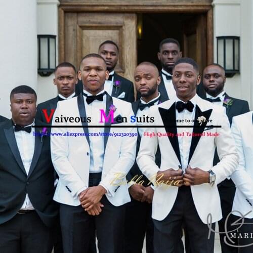 White Mens Suit 2 Pieces (Jacket+Pants) Fashion Groom Tuxedos For Wedding Formal Prom Suit Party Evening Blazer Costume Homme