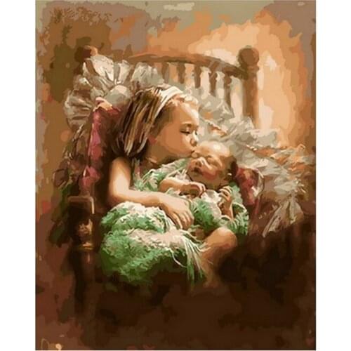 Frameless diy painting by numbers picture by numbers for home decor still life painting 4050cm sister and baby