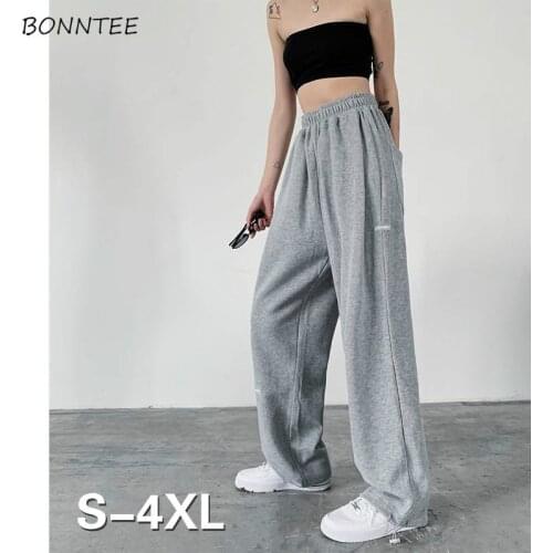 Wide Leg Pants Women Big Size 4XL BF Chic Harajuku High Street Couples Workout Trousers Leisure Soft Elastic Waist Teens Street